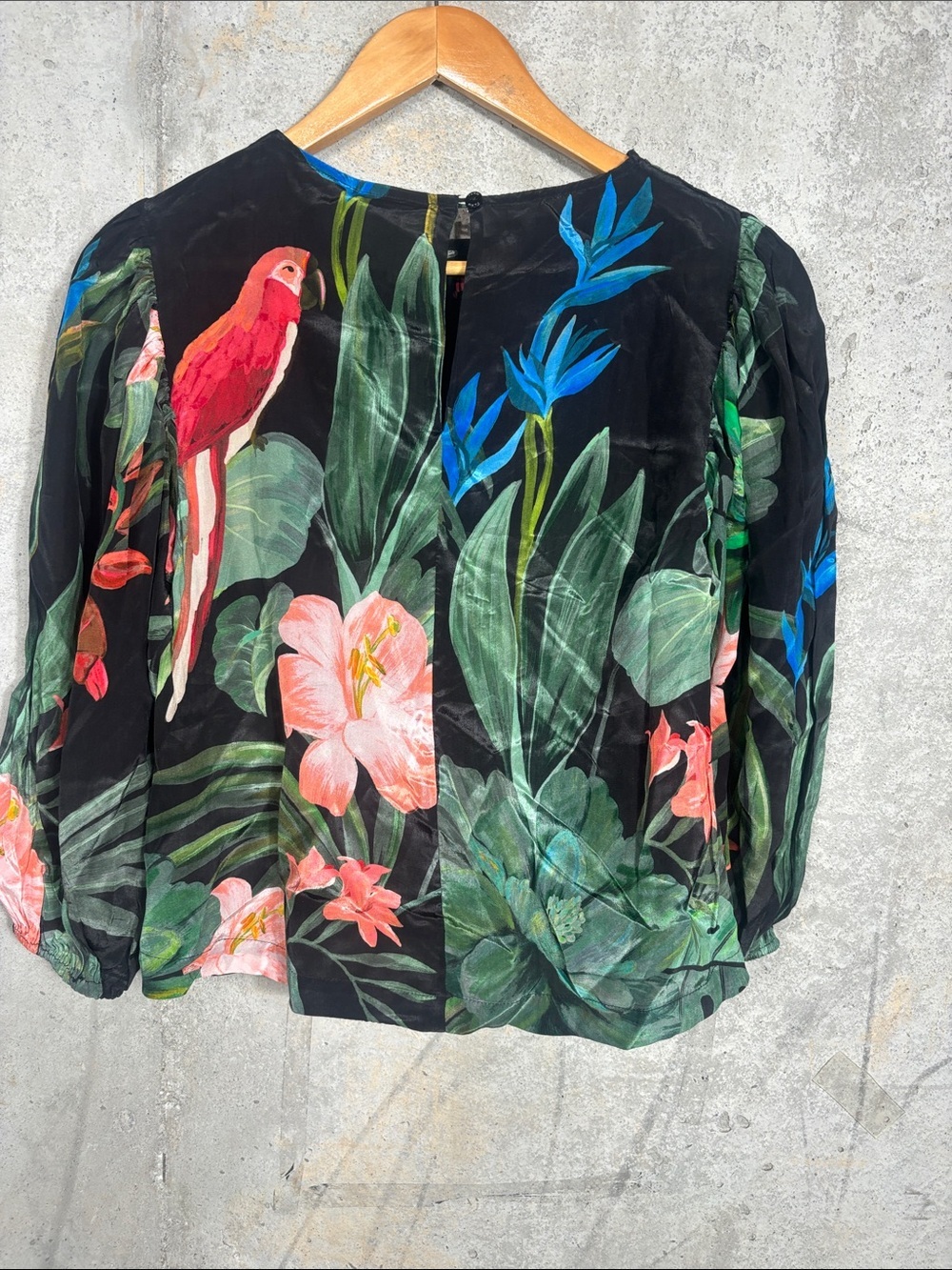 Farm Rio Midnight Macaw Fiesta Black Blouse - Picture 5 of 10